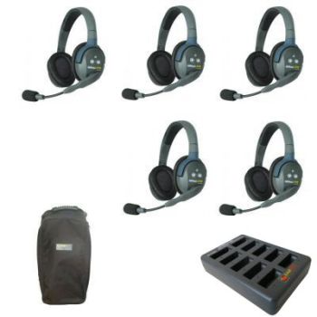 Eartec UltraLITE HD Theatre Intercom Wireless Double sided Headsets 5 Users 10 slot charger 